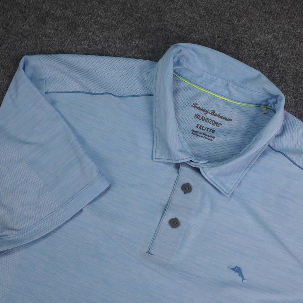 Tommy Bahama Polo Shirt Men 2XL IslandZone Blue Textured Performance Golf Casual